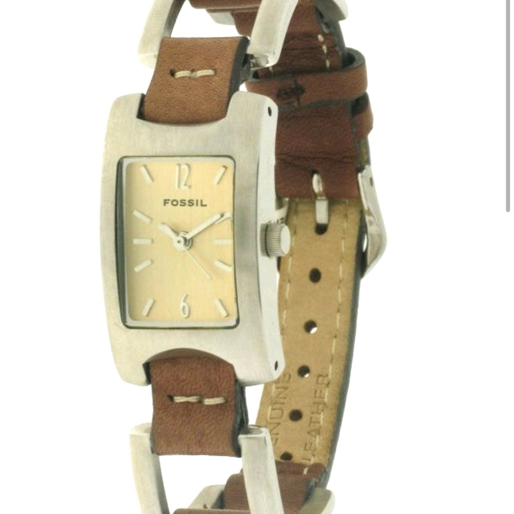 Fossil F2 Leather Link Silver Tone Ladies Tank Watch